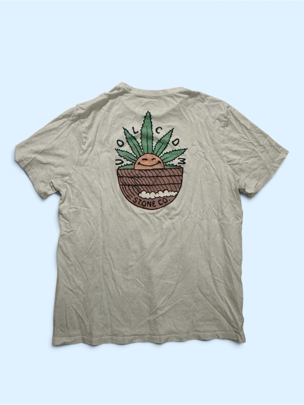 Men's Cream Graphic Tee with Green Plant Print